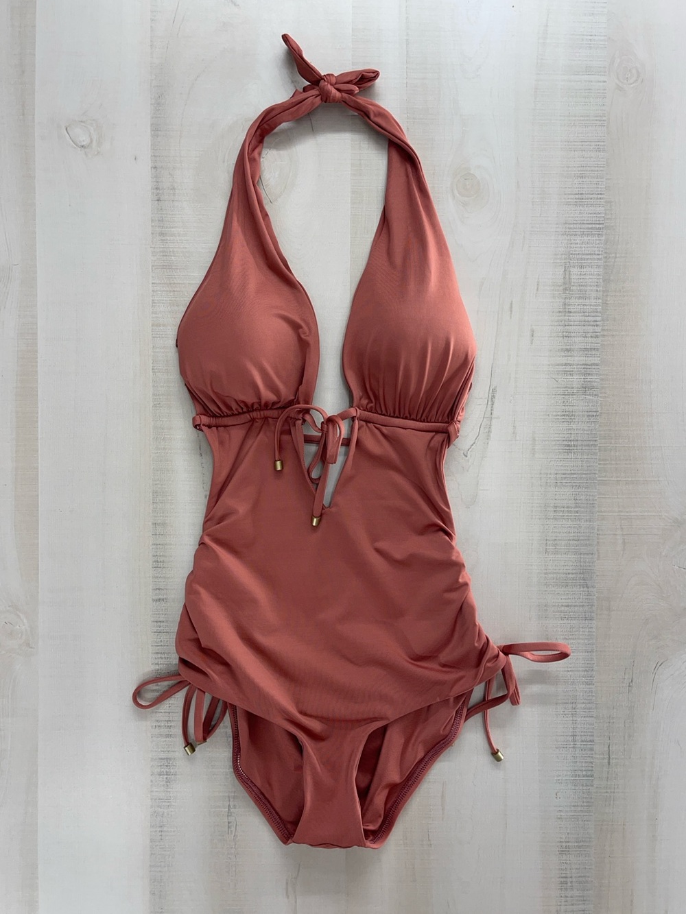 VITAMIN A rust red orange strappy swimsuit one piece sexy M